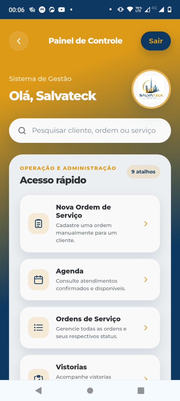 Tela do sistema Salvateck